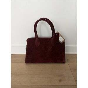NWT Margot New York Genuine Suede Bowling Bag Tote Maroon NEW $200 Double Handle